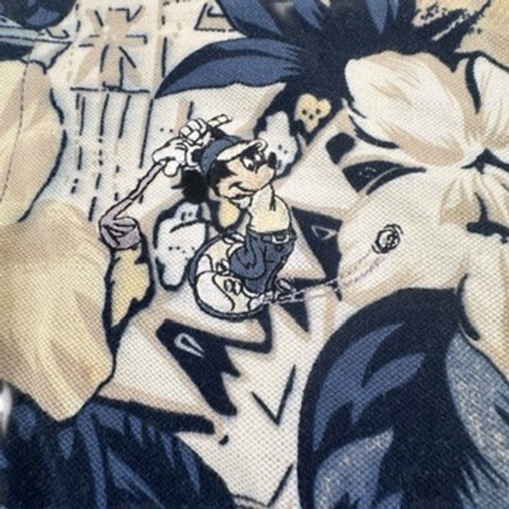 Disney Golf Collection Medium‎ Mens Shirt Mickey Mouse Floral Polo Navy Yellow M - Picture 3 of 13